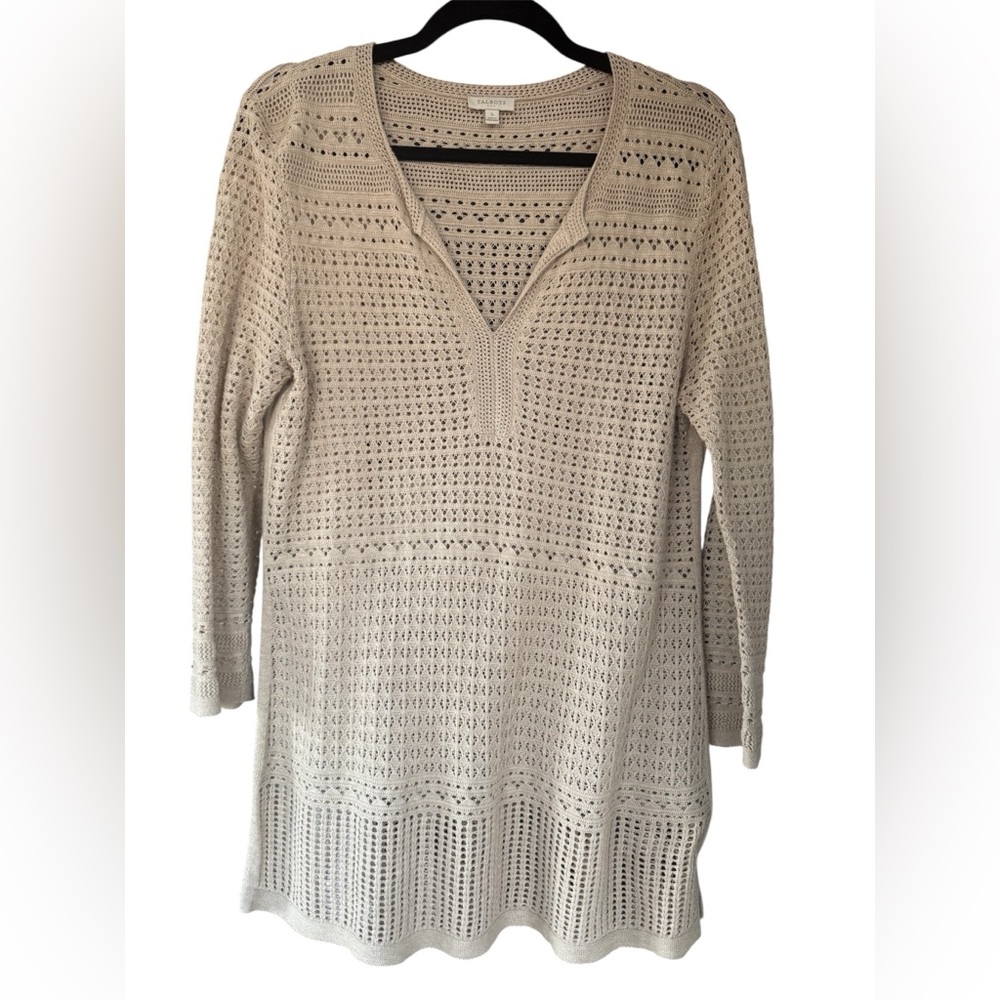 Talbots Crochet V-Neck Tunic Sweater - Cream Size  S
